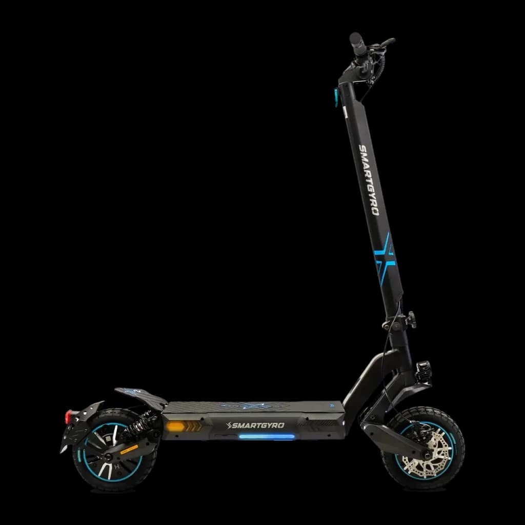 Patinete eléctrico smartGyro CrossOver Dual Max 2 LR 1000W 60km 25km/h 10 pulgadas Negro, detalle lateral: ruedas con aro