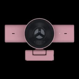 Webcam Razer Kiyo V2 X Full HD 1080p / 1440p 60fps Rosa, detalle frontal: lente circular con diseño de tres aspas y logo