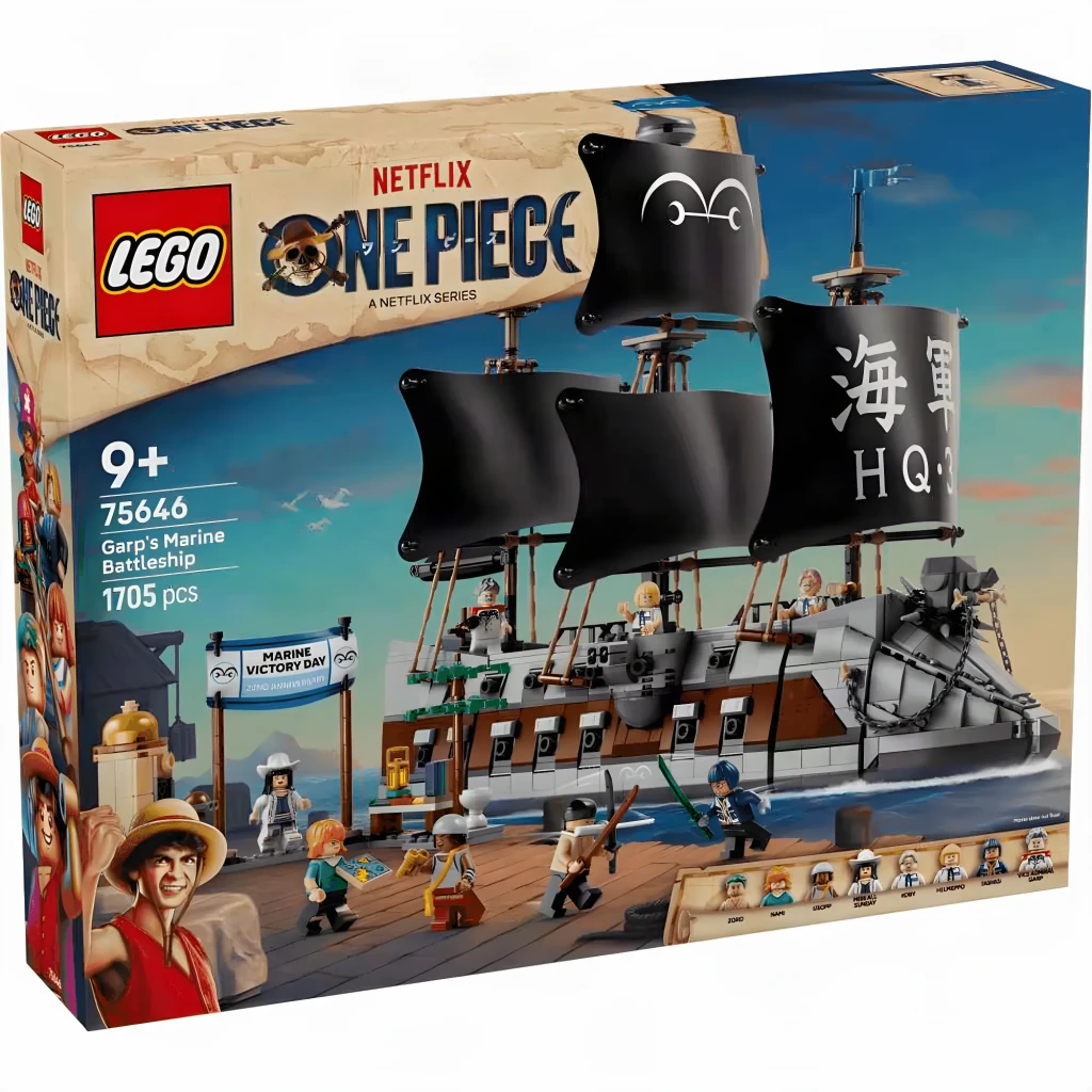 Set de construcción LEGO One Piece Barco de la Marina de Garp 75646 1705 piezas, contenido de la caja: caja frontal