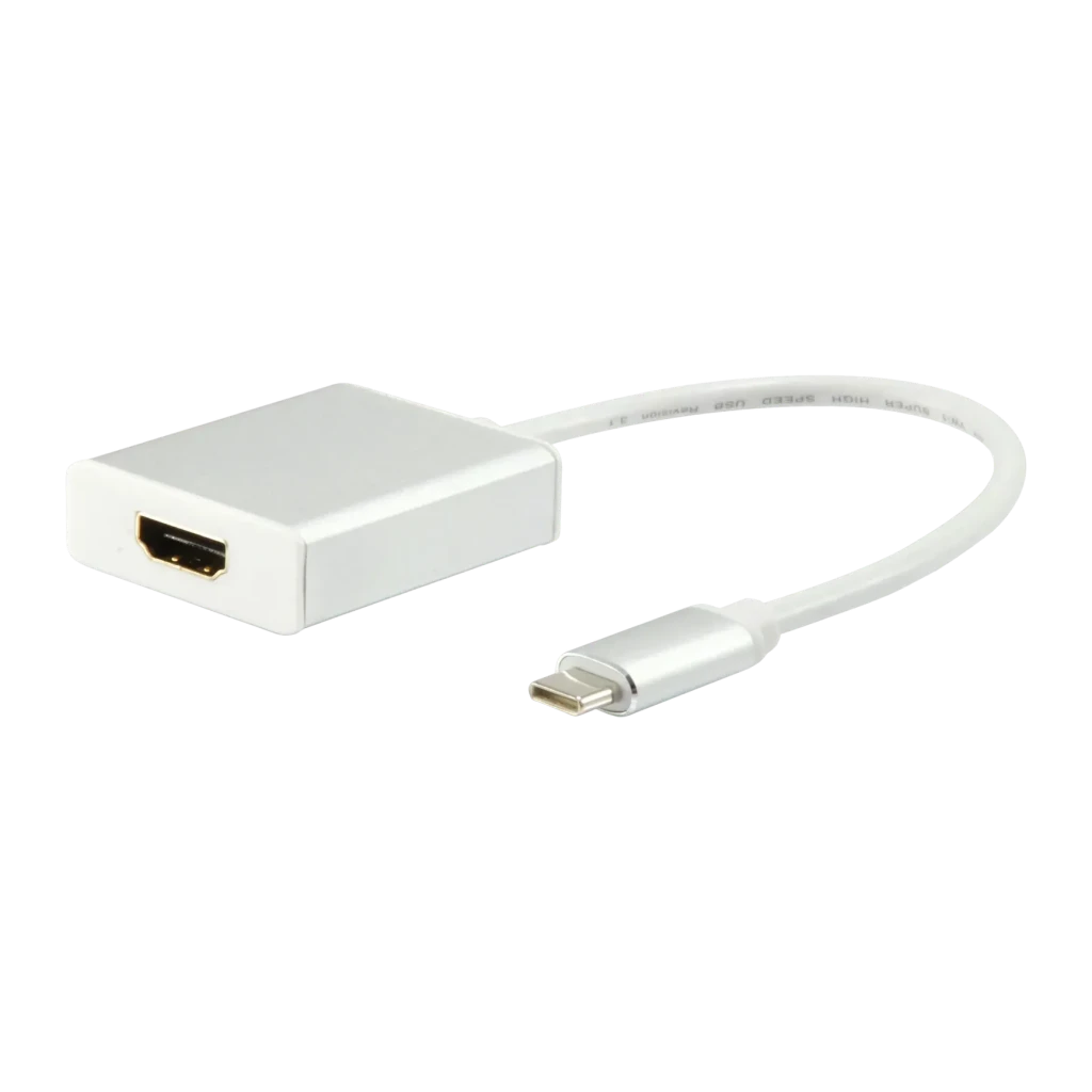 Adaptador Equip 133452 USB-C para HDMI 15cm 4K 3840x2160 Prata, detalhe: conector USB-C e porta HDMI fêmea visíveis no corpo