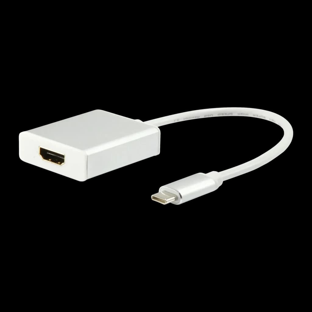 Adaptador Equip 133452 USB-C para HDMI 15cm 4K 3840x2160 Prata, detalhe: conector USB-C e porta HDMI fêmea visíveis no corpo