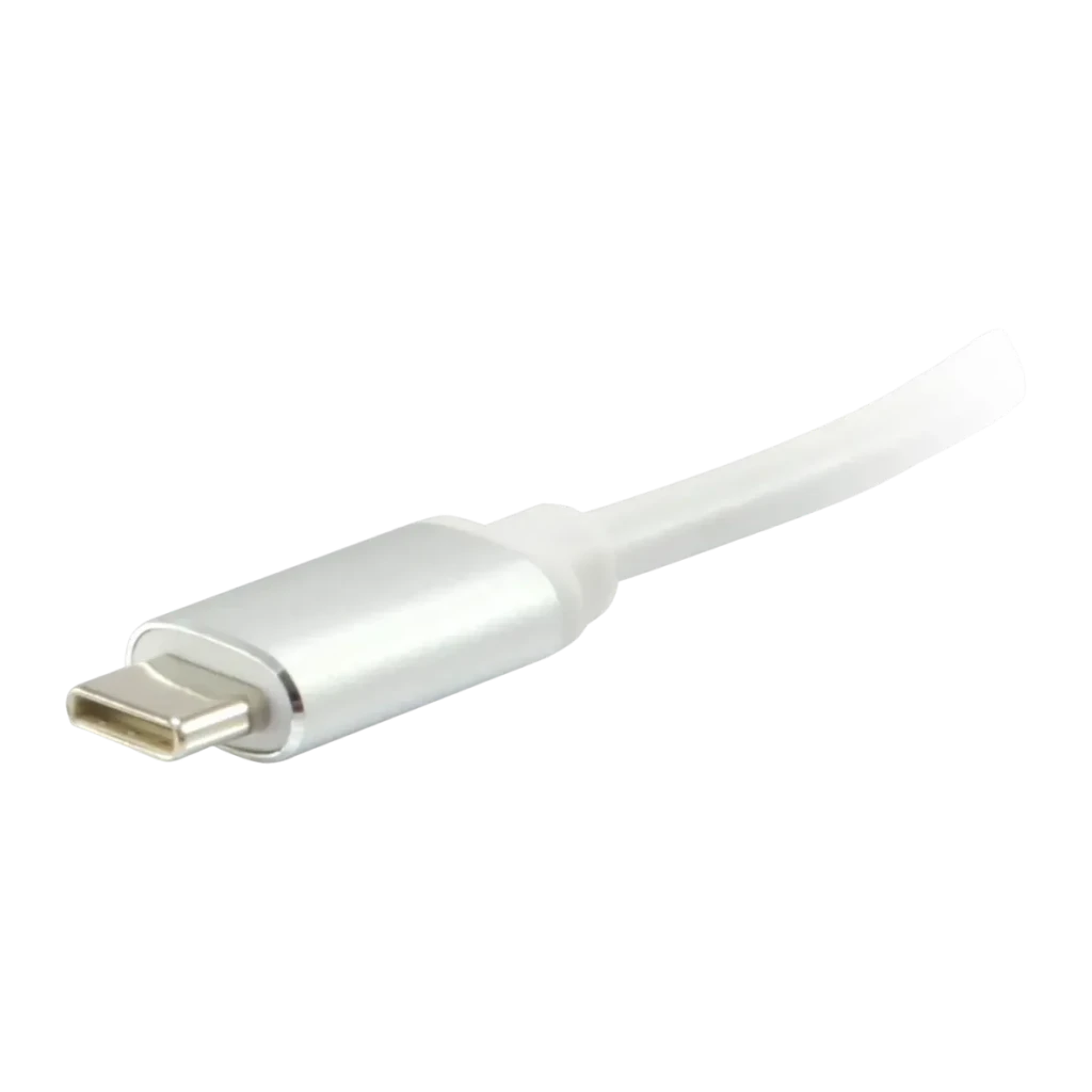 Adaptador Equip 133452 USB-C para HDMI 15cm 4K 3840x2160 Prata, detalhe: conector USB-C prateado com carcaça metálica e cabo