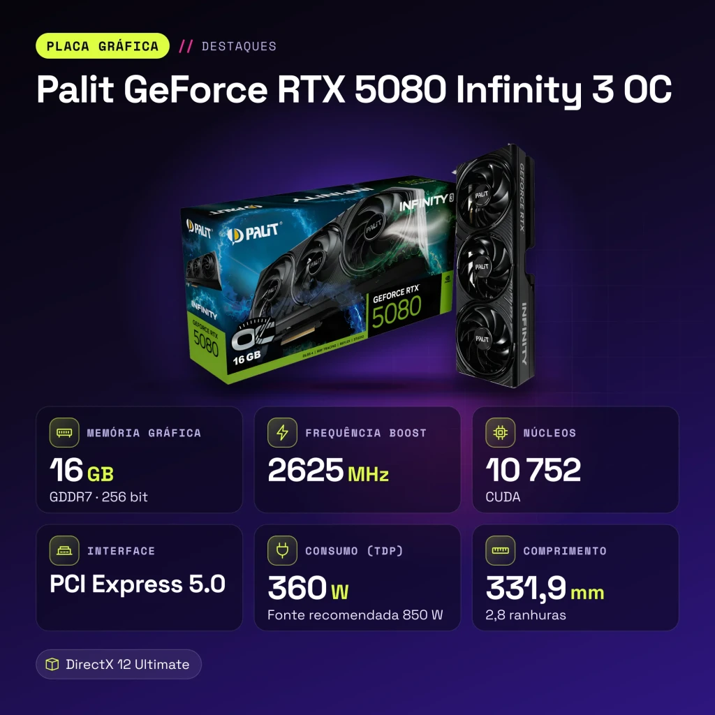 Palit GeForce RTX 5080 Infinity 3 OC 16GB GDDR7 - características