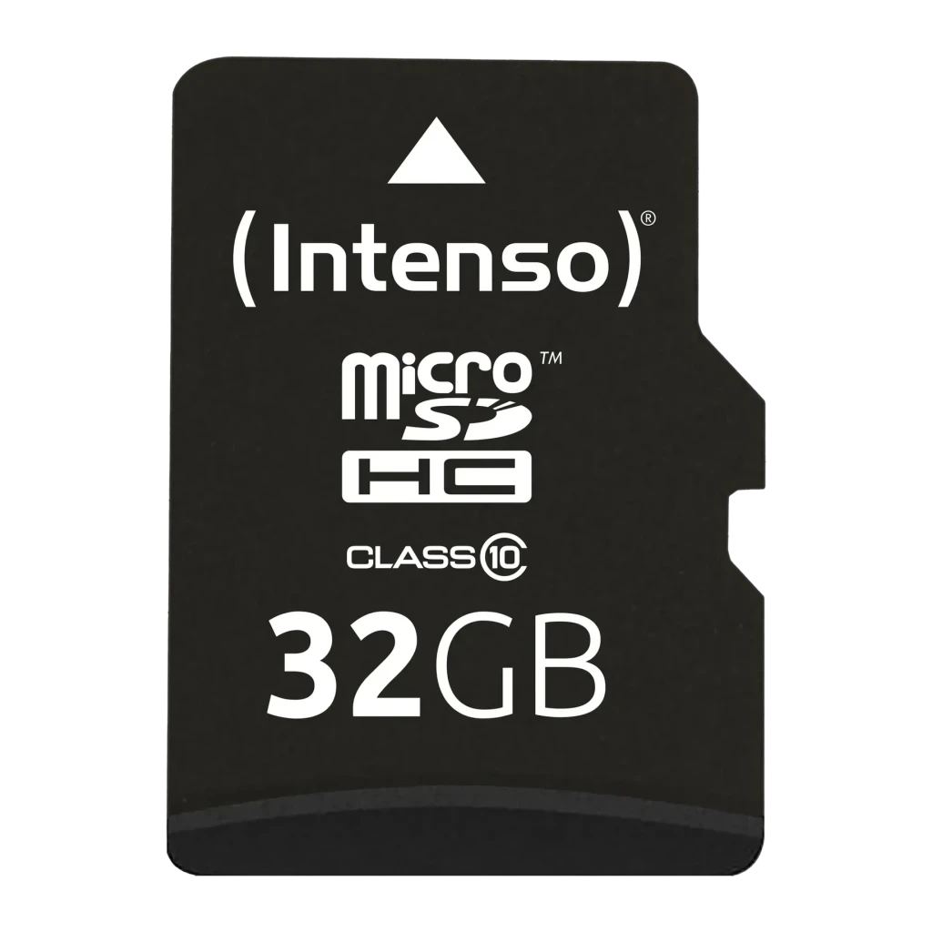 Tarjeta microSD Intenso microSDHC Class 10 32GB Clase 10 Negro, detalle: cara frontal negra con logo Intenso, icono