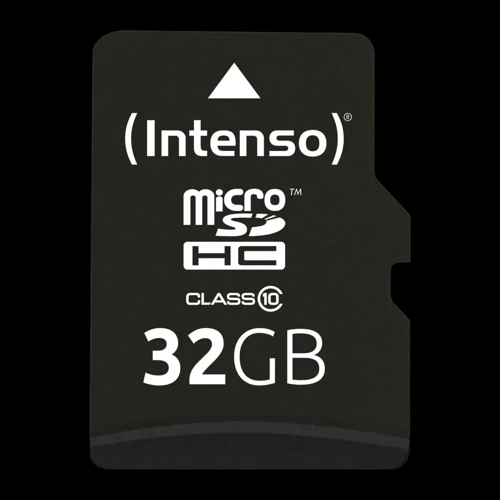 Tarjeta microSD Intenso microSDHC Class 10 32GB Clase 10 Negro, detalle: cara frontal negra con logo Intenso, icono