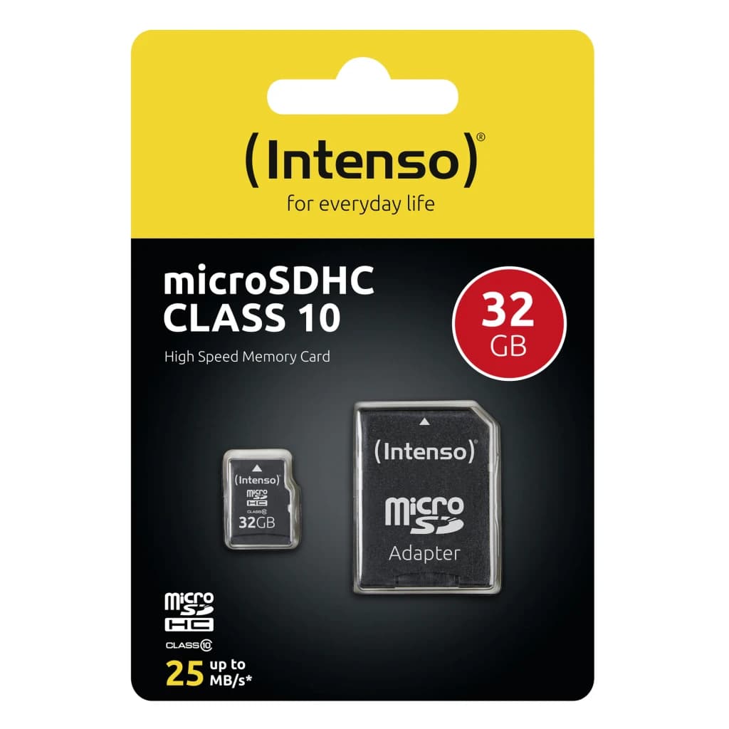 Tarjeta microSD Intenso microSDHC Class 10 32GB Clase 10 Negro, contenido de la caja: tarjeta y adaptador SD en blíster