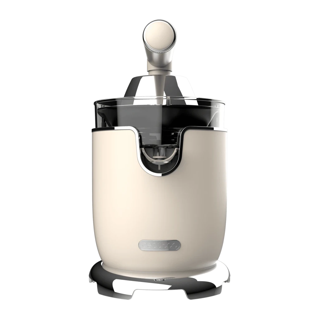 Exprimidor Cecotec Xqueeze RetroJuice 1000 1000W Con contenedor de jugo Beige, detalle: brazo prensador, cono exprimidor