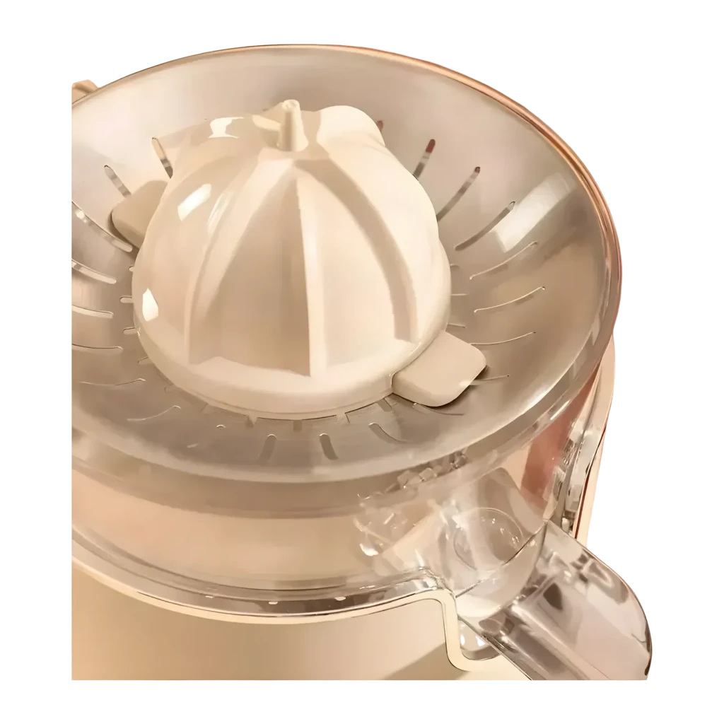 Exprimidor Cecotec Xqueeze RetroJuice 1000 1000W Con contenedor de jugo Beige, detalle: cono estriado beige y filtro