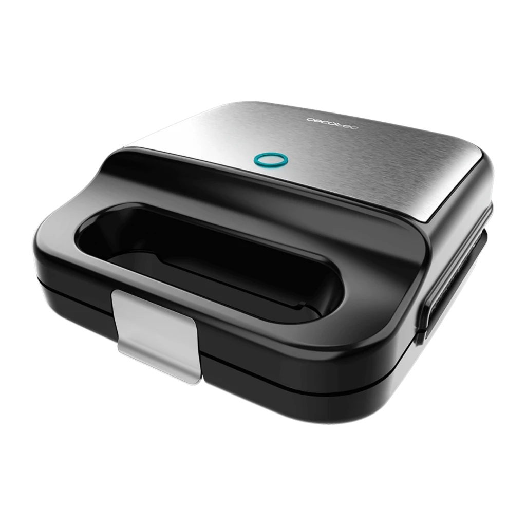 Sandwichera Cecotec Rock'n Toast 4in1 Función Grill y Gofrera 1000W Negro, vista frontal: tapa de acero cepillado