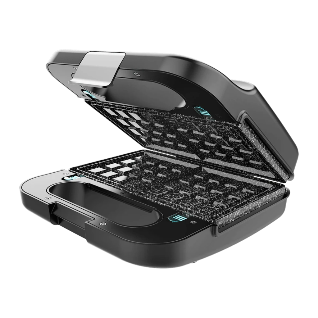 Sandwichera Cecotec Rock'n Toast 4in1 Función Grill y Gofrera 1000W Negro, detalle: placas intercambiables con relieve