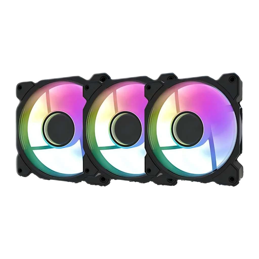Ventilador para pc Darkflash DR08 PWM ARGB 120mm Pack 3 59,1 CFM 30 dBA Negro, vista frontal: 3 unidades alineadas