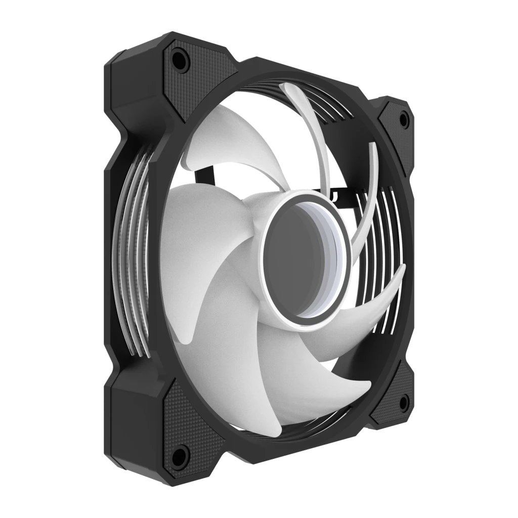 Ventilador para pc Darkflash DR08 PWM ARGB 120mm Pack 3 59,1 CFM 30 dBA Negro, vista trasera: aspa blanca de 7 palas y aro