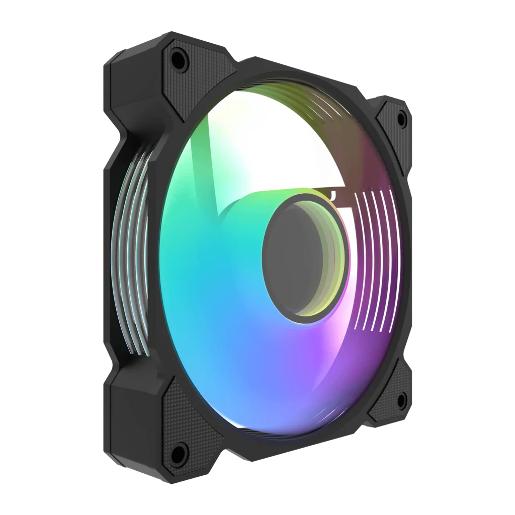 Ventilador para pc Darkflash DR08 PWM ARGB 120mm Pack 3 59,1 CFM 30 dBA Negro, detalle: anillo ARGB con degradado verde azul