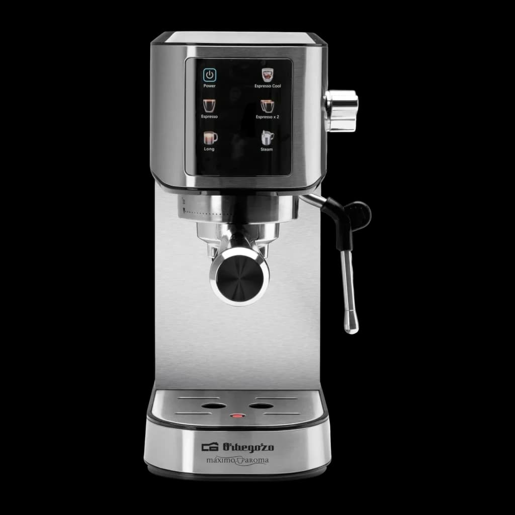 Machine à Expresso Orbegozo 1L Buse Vapeur 20bar Acier Inoxydable EX 7000, détail face: panneau tactile 6 programmes