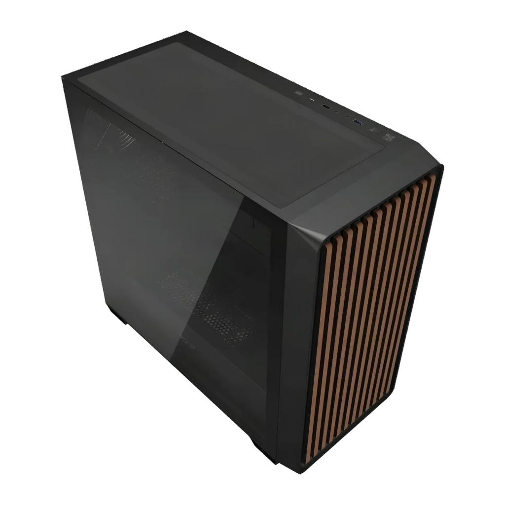 Caja PC Darkflash Cristal Templado ATX 360mm Radiador Negro DS900WD, detalle: vista angular con panel lateral de cristal