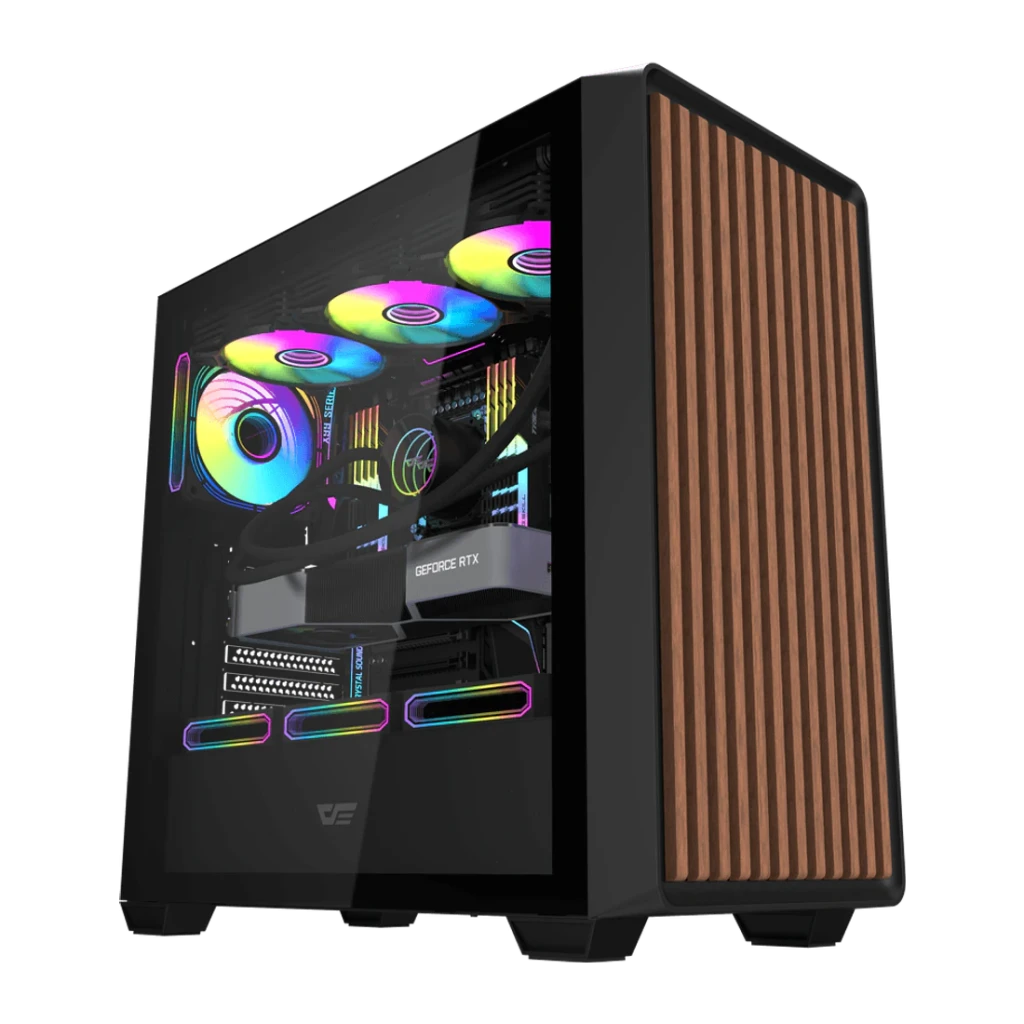 Caja PC Darkflash Cristal Templado ATX 360mm Radiador Negro DS900WD, en uso: vista lateral con panel de cristal templado
