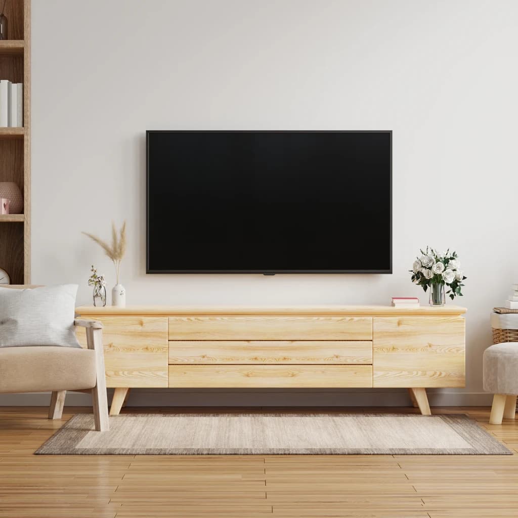 Soporte TV TooQ Negro Fijo 37-80 pulgadas VESA 600x400 LP1080F-B, en uso: TV grande montada en pared sobre mueble de madera