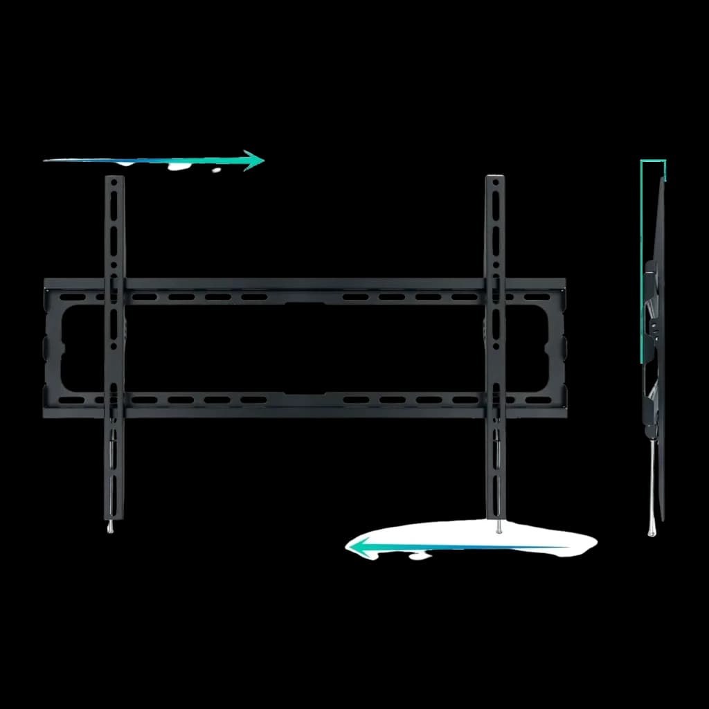 Soporte TV TooQ Negro Fijo 37-80 pulgadas VESA 600x400 LP1080F-B, detalle: vistas frontal y lateral del soporte con flechas