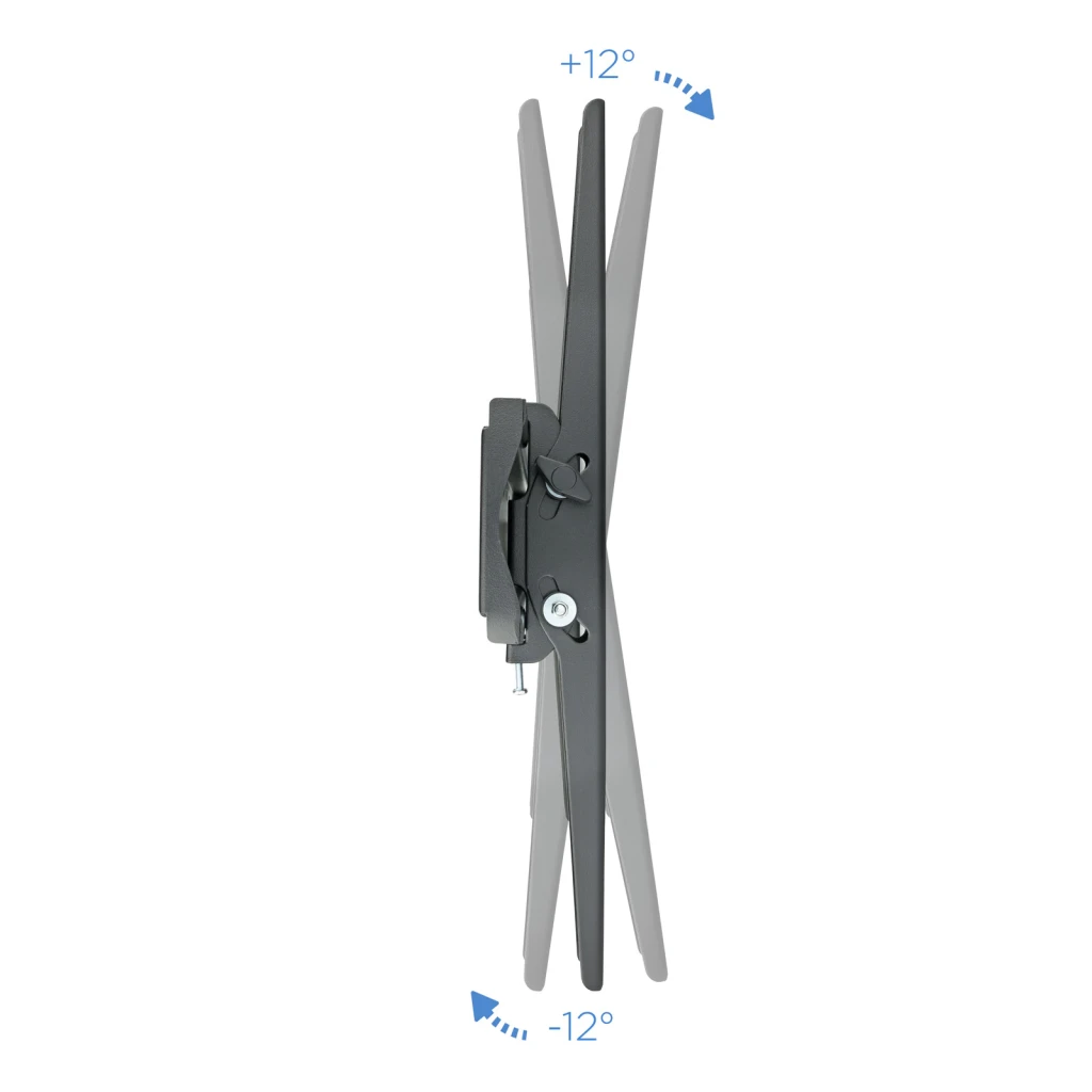 Soporte TV TooQ Negro Pared Inclinable 32-55 pulgadas LP4255T-B, vista lateral: rango de inclinación +12° y -12° con flechas