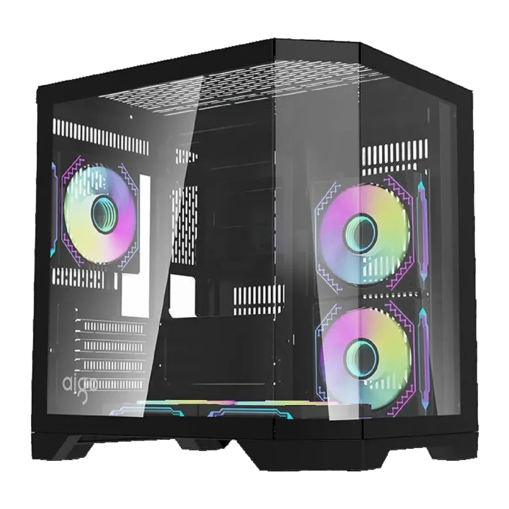 Caja PC Darkflash FT350 3 paneles cristal templado M-ATX / Mini-ITX Negro, vista frontal: paneles laterales y frontal