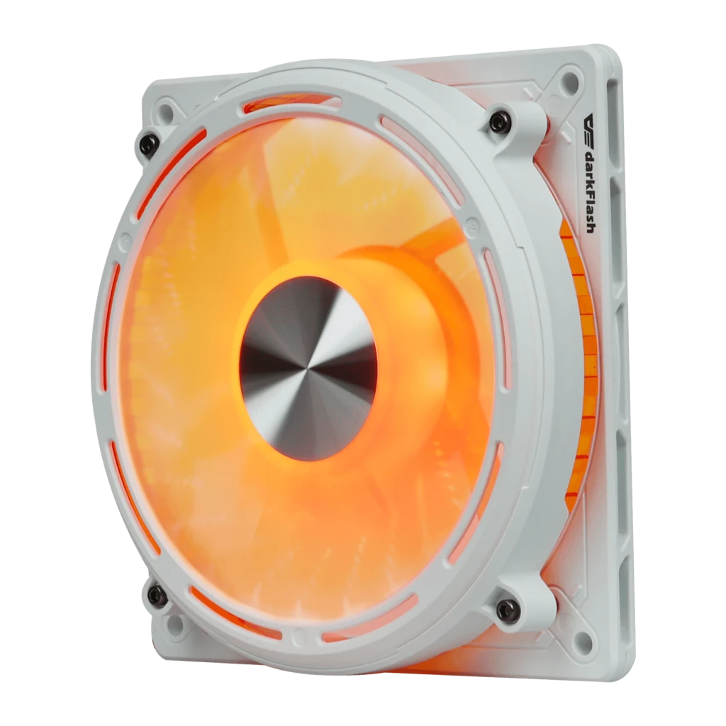 Ventilador de caja Darkflash DE8 120mm PWM 120 × × 25 mm Blanco, detalle: marco blanco con iluminación ARGB naranja