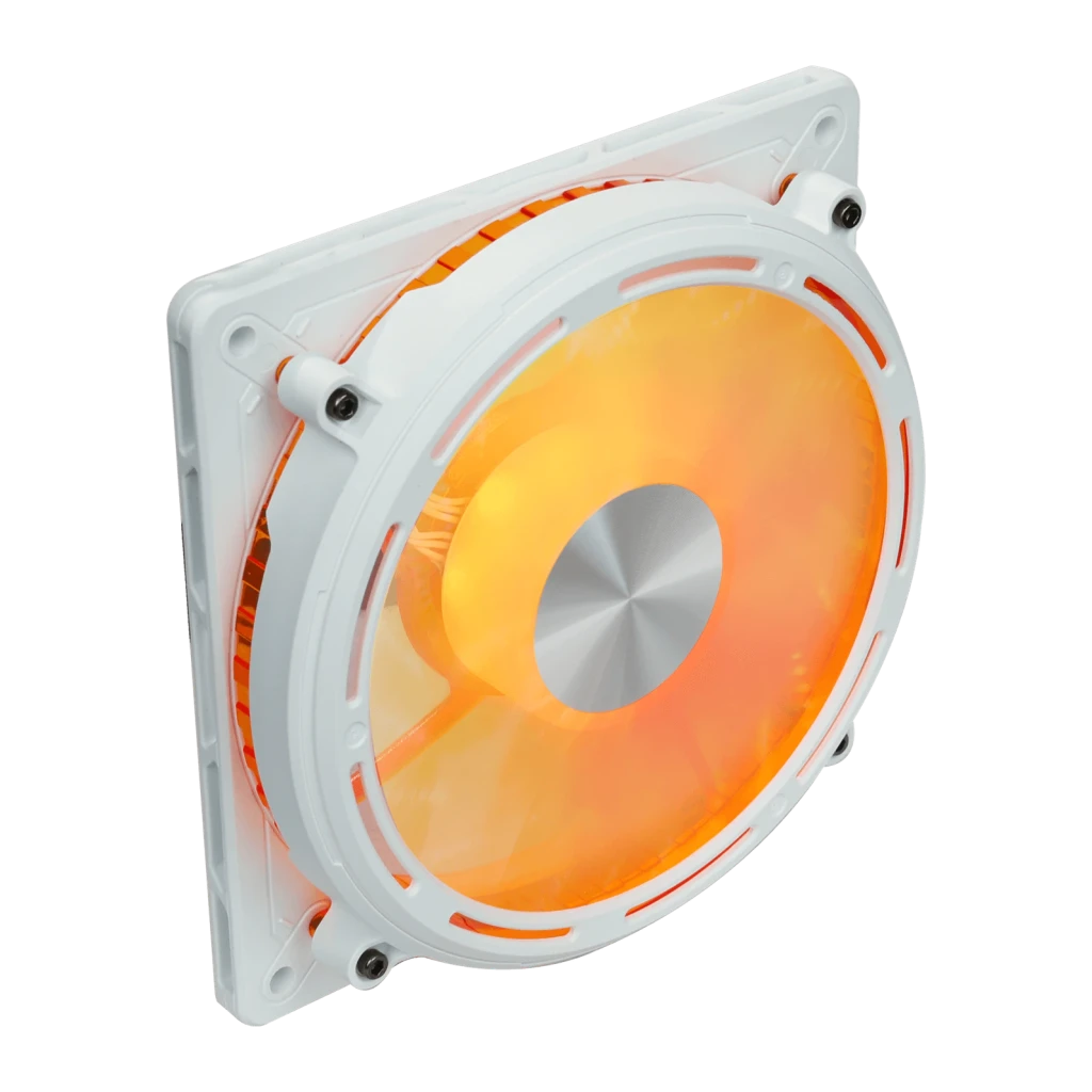 Ventilador de caja Darkflash DE8 120mm PWM 120 × × 25 mm Blanco, detalle: iluminación ARGB naranja en aspa translúcida