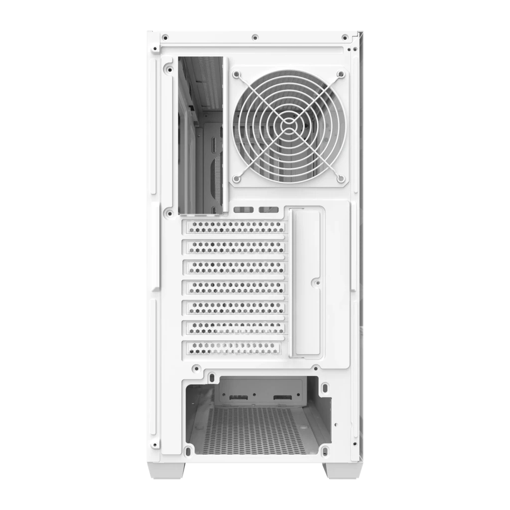 Caja PC Darkflash Cristal Templado ATX 4 Ventiladores ARGB Blanco DS900WD, vista trasera: ventilador trasero, slots