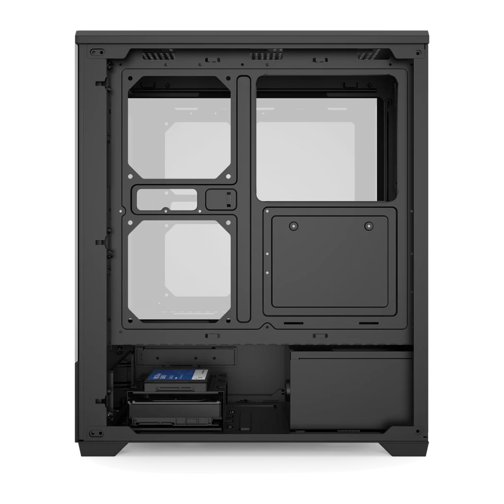 Caja PC Darkflash C365 Cristal Templado 270° ATX/M-ATX/ITX Negro, vista trasera: interior con bandeja de placa base, zona