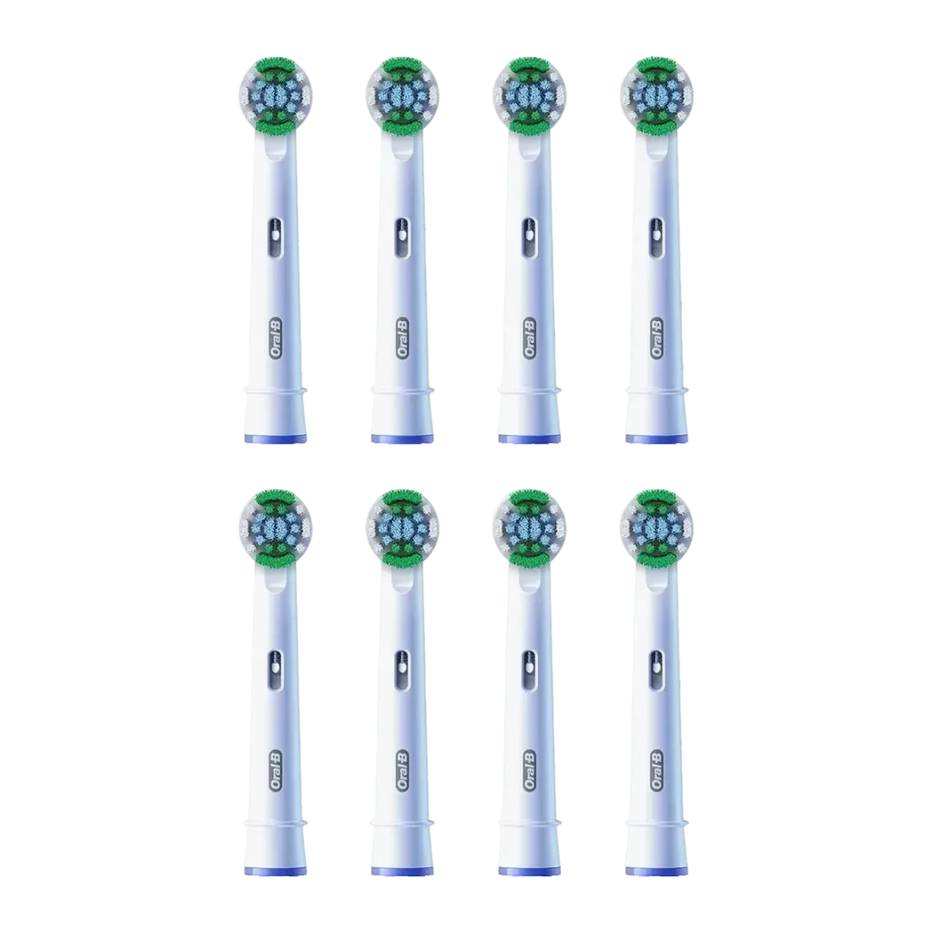 Recambios Oral-B Precision Clean Pack 8 Unidades cabeças Branco, vista frontal: 8 cabeças brancas com cerdas verdes e azuis