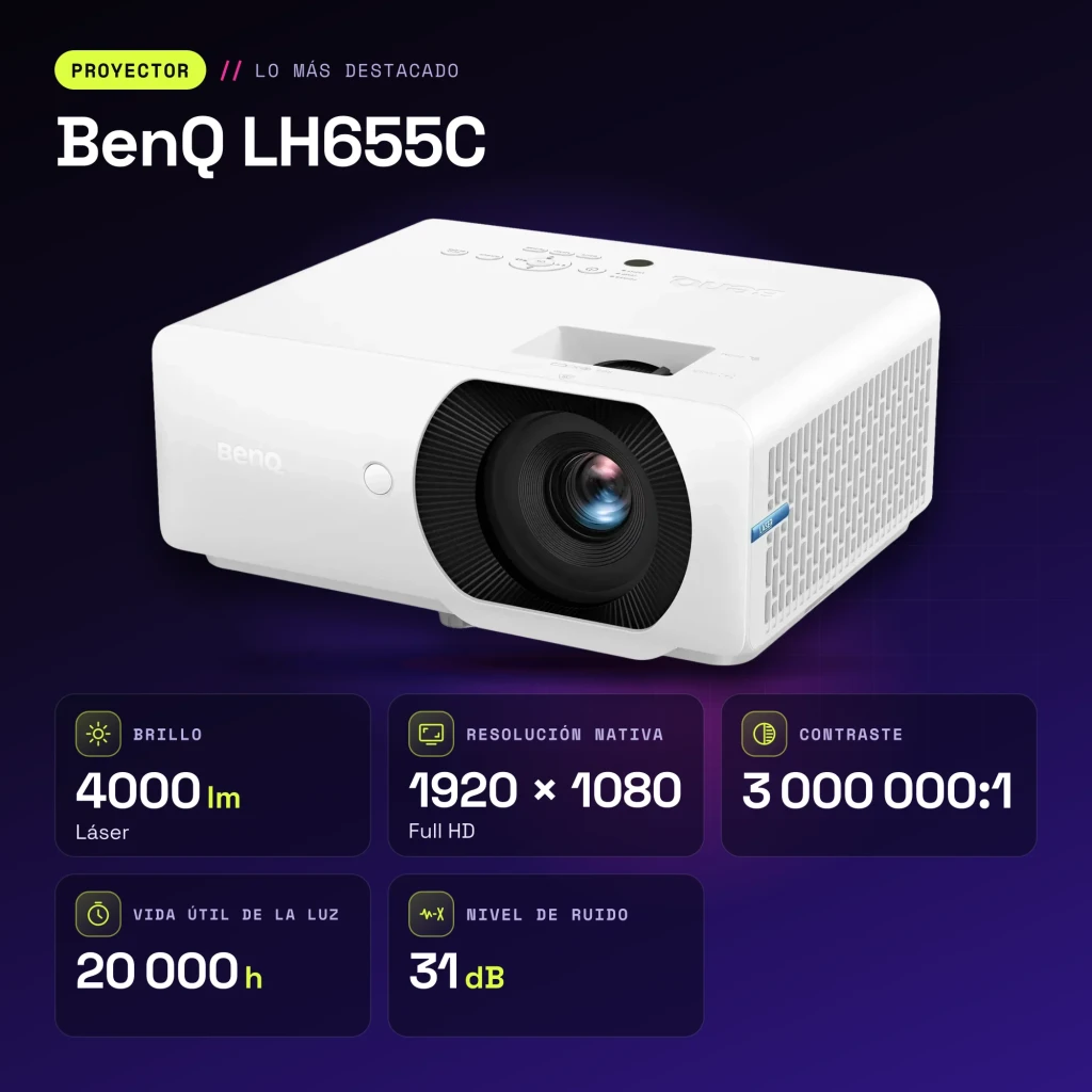Projecteur BenQ Full HD 1080p 4000 Lumens ANSI Laser DLP Blanc LH655C - caractéristiques