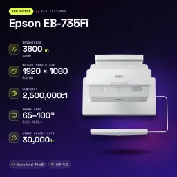 Projetor Epson Ultra-Curto Full HD 1080p 3600 Lúmens ANSI Laser 3LCD Branco EB-735Fi - características