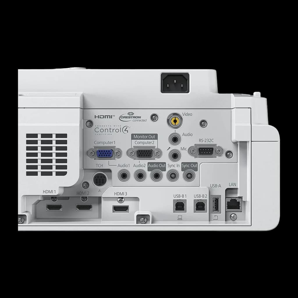 Projetor Epson Ultra-Curto Full HD 1080p 3600 Lúmens ANSI Laser 3LCD Branco EB-735Fi, vista traseira: painel com 3 HDMI