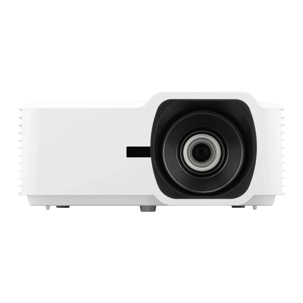 Projecteur ViewSonic Laser Full HD 1080p 5000 Lumens ANSI DLP Blanc V52HD, détail: objectif central avec monture noire