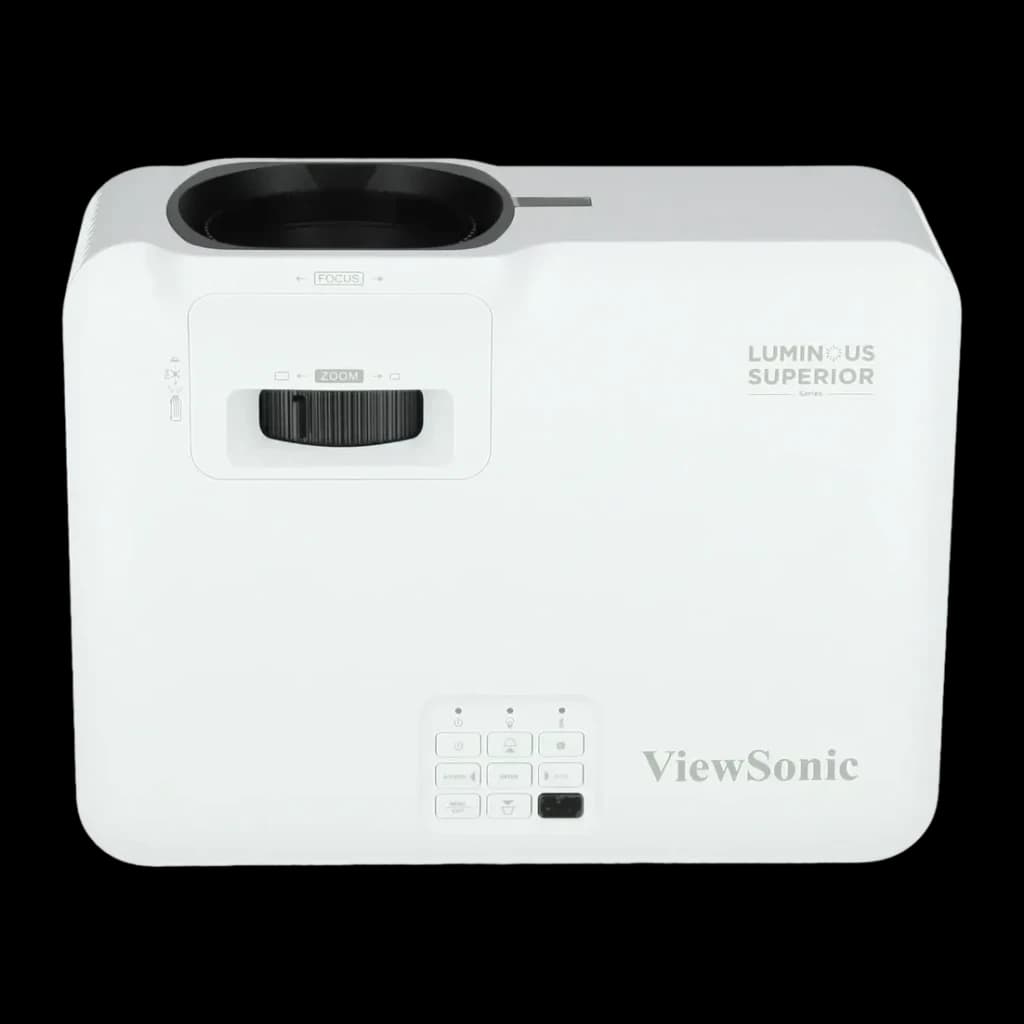 Projecteur ViewSonic Laser Full HD 1080p 5000 Lumens ANSI DLP Blanc V52HD, détail: vue du dessus avec objectif, molette