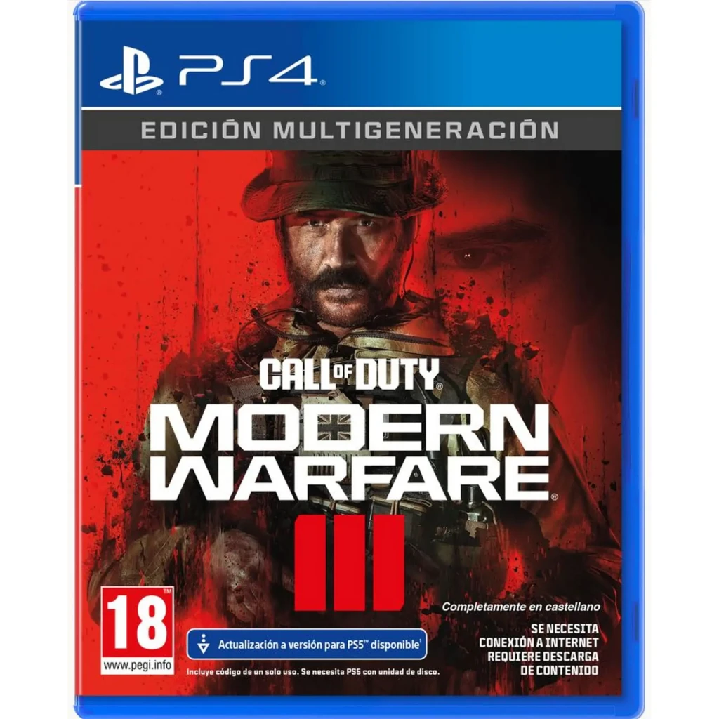 Videojuego Activision Call of Duty: Modern Warfare III Estándar PS4, vista frontal: carátula con soldado en fondo rojo, logo