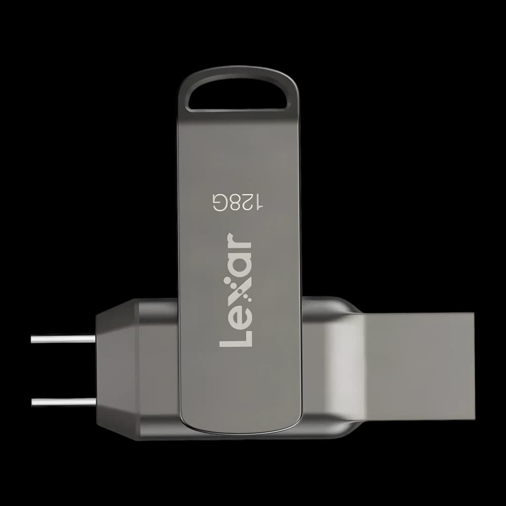 Pendrive Lexar Dual Drive D400 128GB USB-C y USB-A USB 3.1 130MB/s Gris, vista frontal: cuerpo metálico gris con logo Lexar