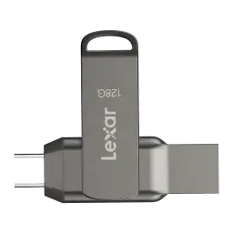 Pendrive Lexar Dual Drive D400 128GB USB-C y USB-A USB 3.1 130MB/s Gris, vista frontal: cuerpo metálico gris con logo Lexar