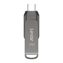 Pendrive Lexar Dual Drive D400 128GB USB-C y USB-A USB 3.1 130MB/s Gris, detalle: conector USB-C expuesto en la parte