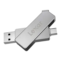Pendrive Lexar Dual Drive D400 128GB USB-C y USB-A USB 3.1 130MB/s Gris, detalle: conectores USB-A y USB-C desplegados