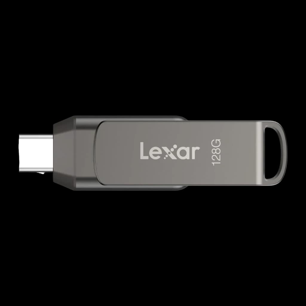 Pendrive Lexar Dual Drive D400 128GB USB-C y USB-A USB 3.1 130MB/s Gris, detalle: conector USB-C visible, cuerpo metálico