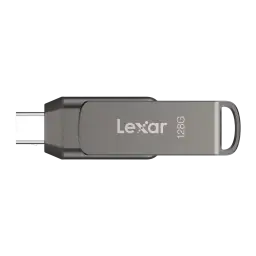 Pendrive Lexar Dual Drive D400 128GB USB-C y USB-A USB 3.1 130MB/s Gris, detalle: conector USB-C visible, cuerpo metálico