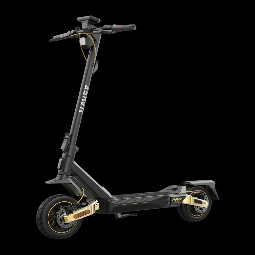 Patinete eléctrico NAVEE ST5 Pro 500W 75km 20km/h 10 pulgadas Negro, vista frontal: manillar, deck y ruedas con detalles
