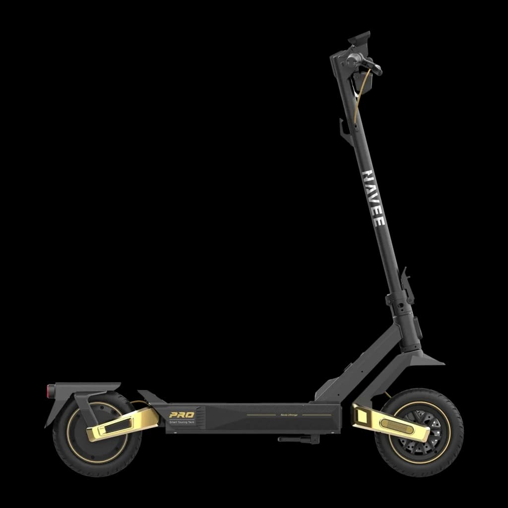Patinete eléctrico NAVEE ST5 Pro 500W 75km 20km/h 10 pulgadas Negro, detalle: vista lateral completa con acabados dorados