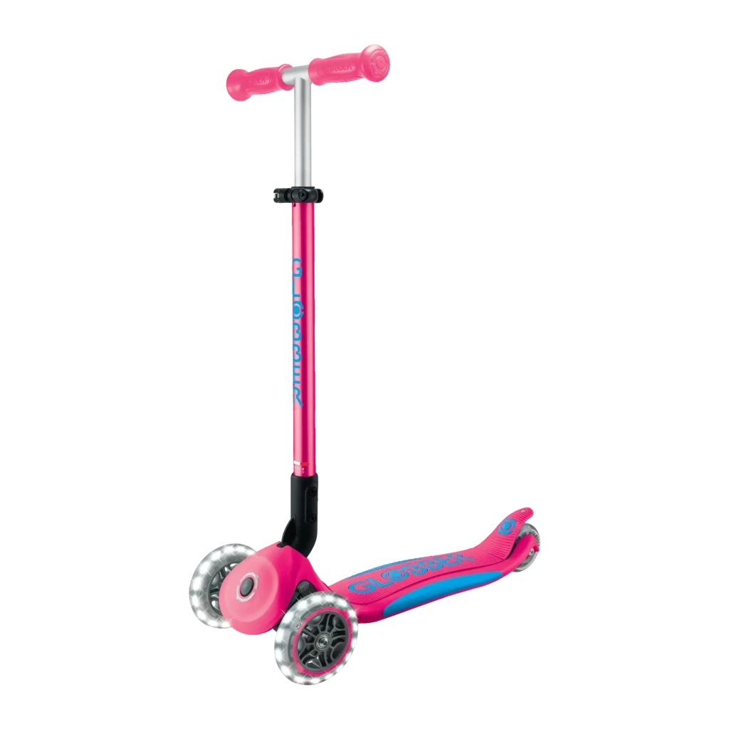 Patinete infantil Globber Primo Foldable Plus Lights Plegable 3 ruedas Luces 3-9 años Rosa, vista frontal: manillar T