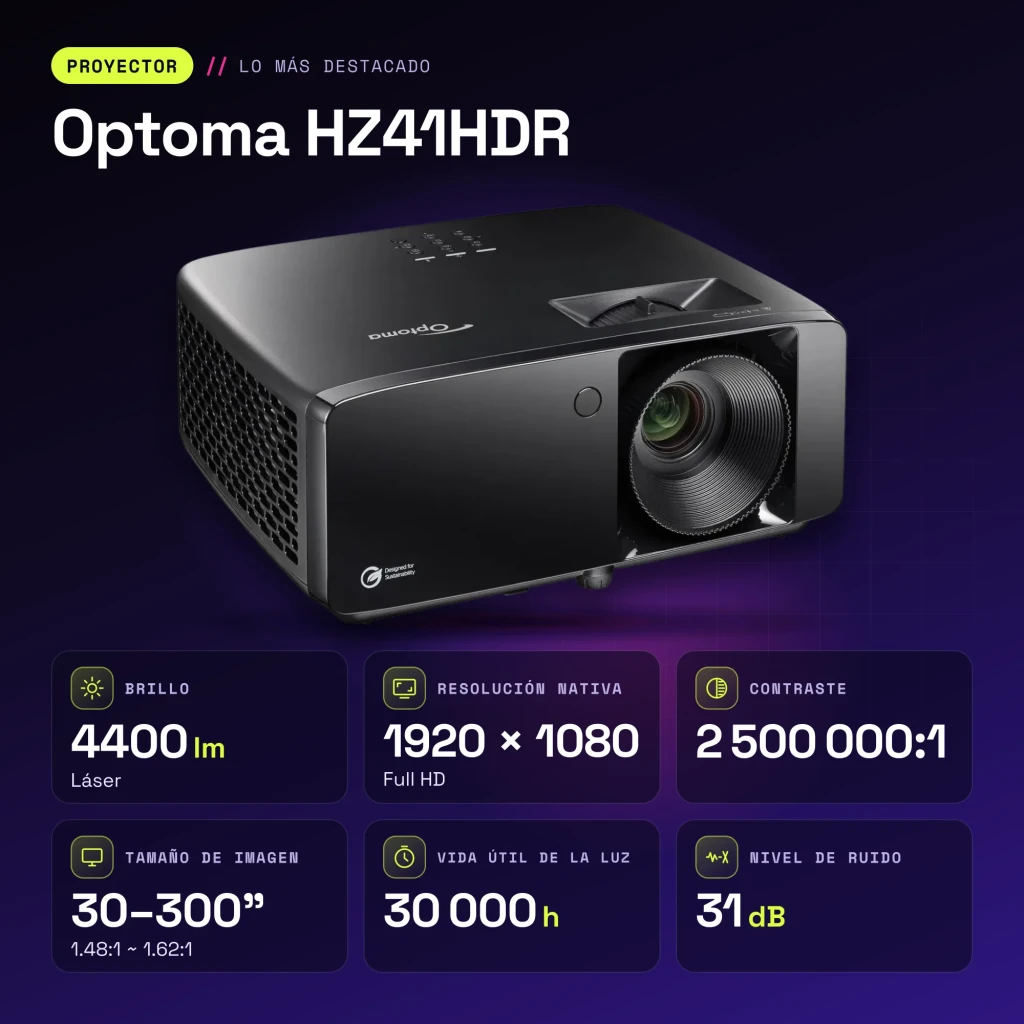 Projetor Optoma Laser Full HD 1080p 4400 Lúmens ANSI DLP Preto HZ41HDR - características