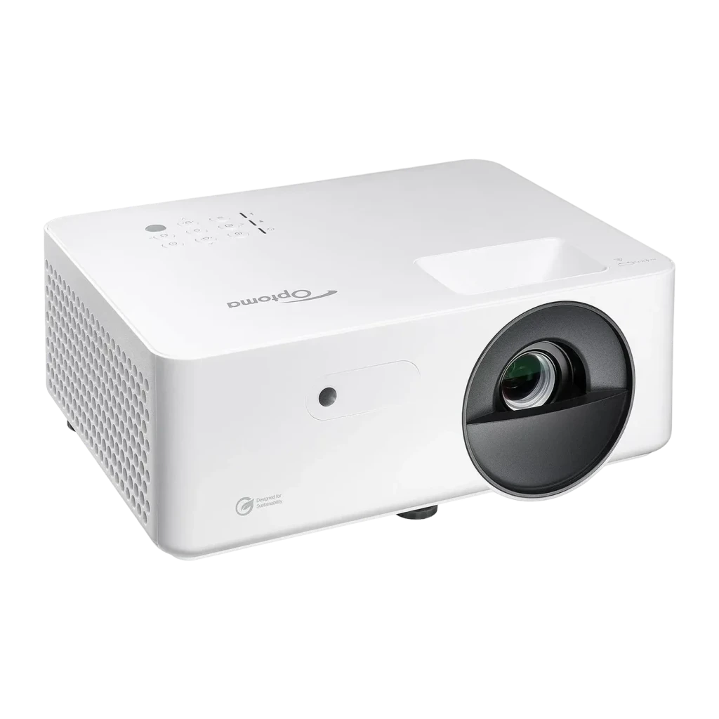 Projetor Optoma Full HD 1080p 3500 lúmens ANSI DLP 4LED Sem sistema operativo Branco LH351, detalhe: objetiva grande, grelha
