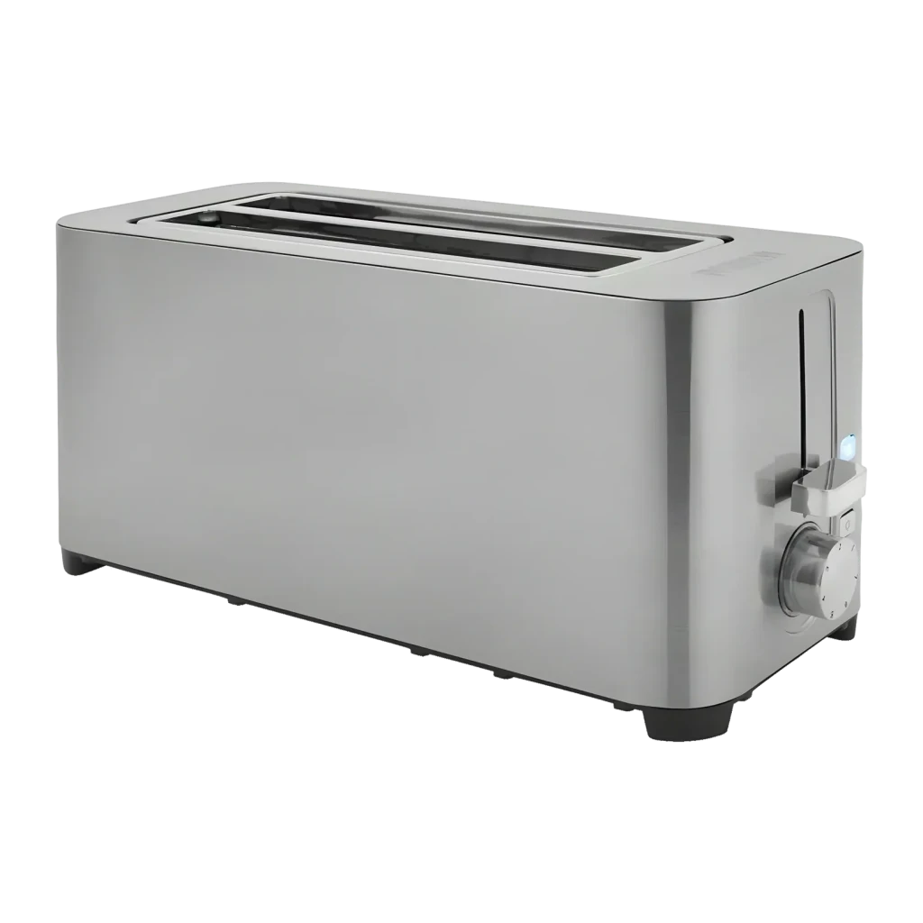 Tostadora Princess 1400W 4 Rebanadas Acero Inoxidable 142402, vista frontal: cuerpo rectangular cepillado, ranura larga