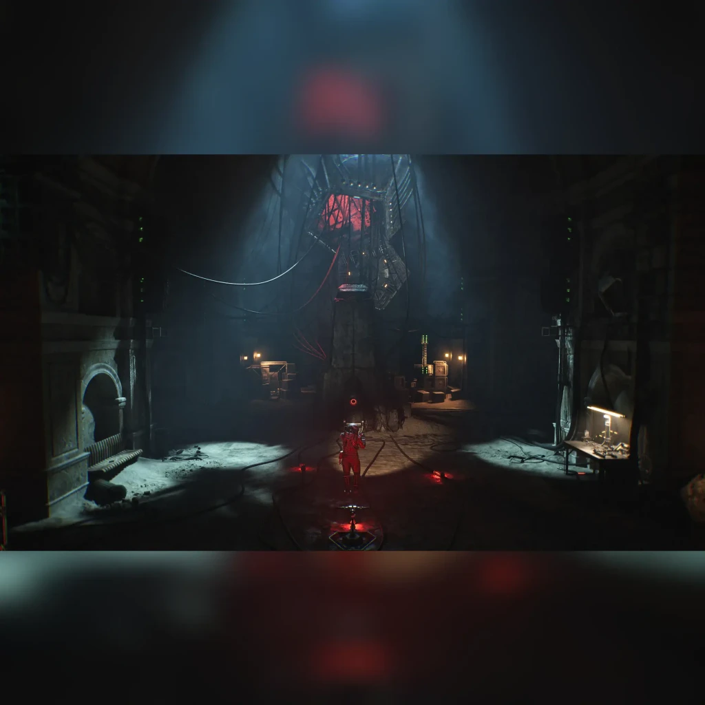 Videojuego Bandai Namco Cronos: The New Dawn Edición Estándar PS5, en uso: personaje de rojo en sala industrial oscura