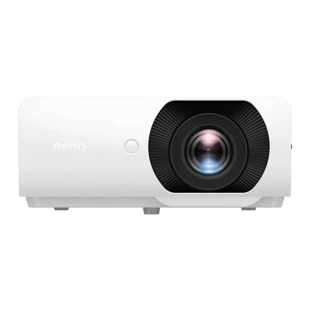 Projecteur BenQ Laser 1080p 5000 Lumens ANSI DLP Blanc LH740, détail: face avant avec grand objectif à lentille multicoatée