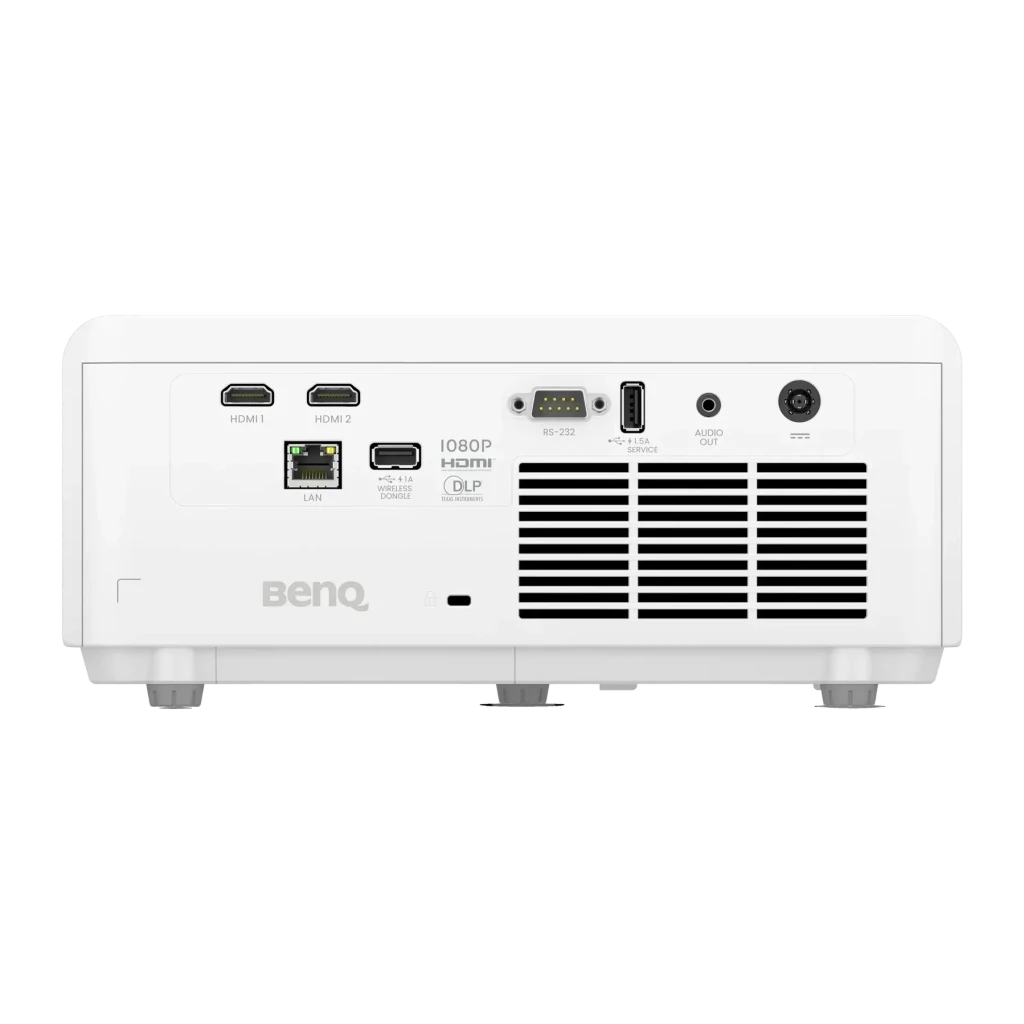 Projecteur BenQ Laser 1080p 5000 Lumens ANSI DLP Blanc LH740, vue arrière: ports HDMI1, HDMI2, LAN, RS-232, Audio Out